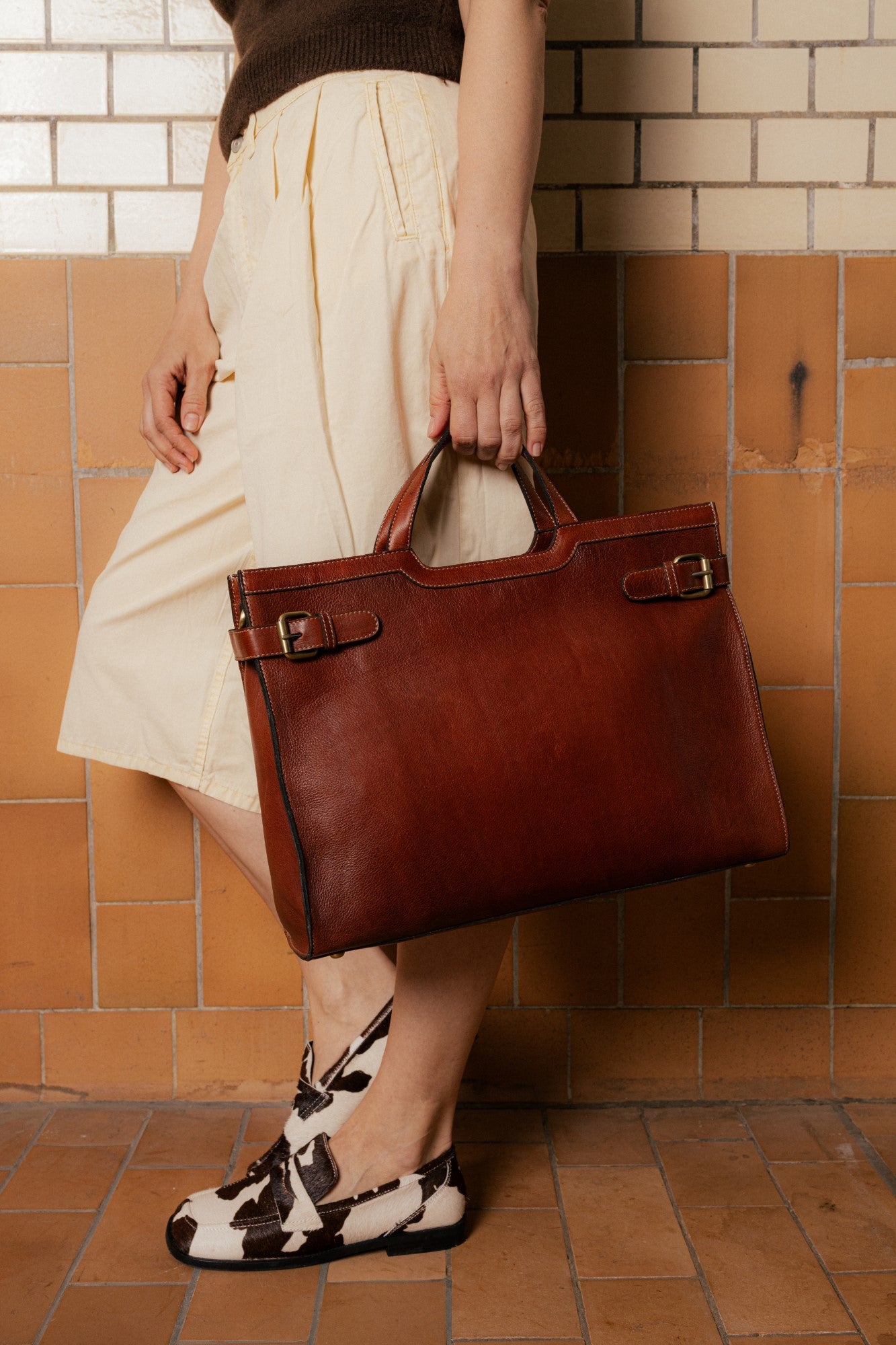 RE:DESIGNED EST 2003 May Big Work Bag Cognac